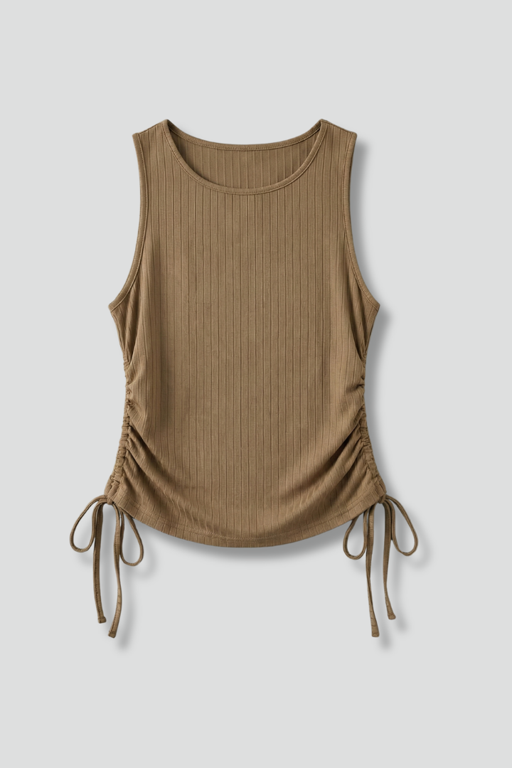 Women’s Sleeveless Top with Round Neck and Side Ruching