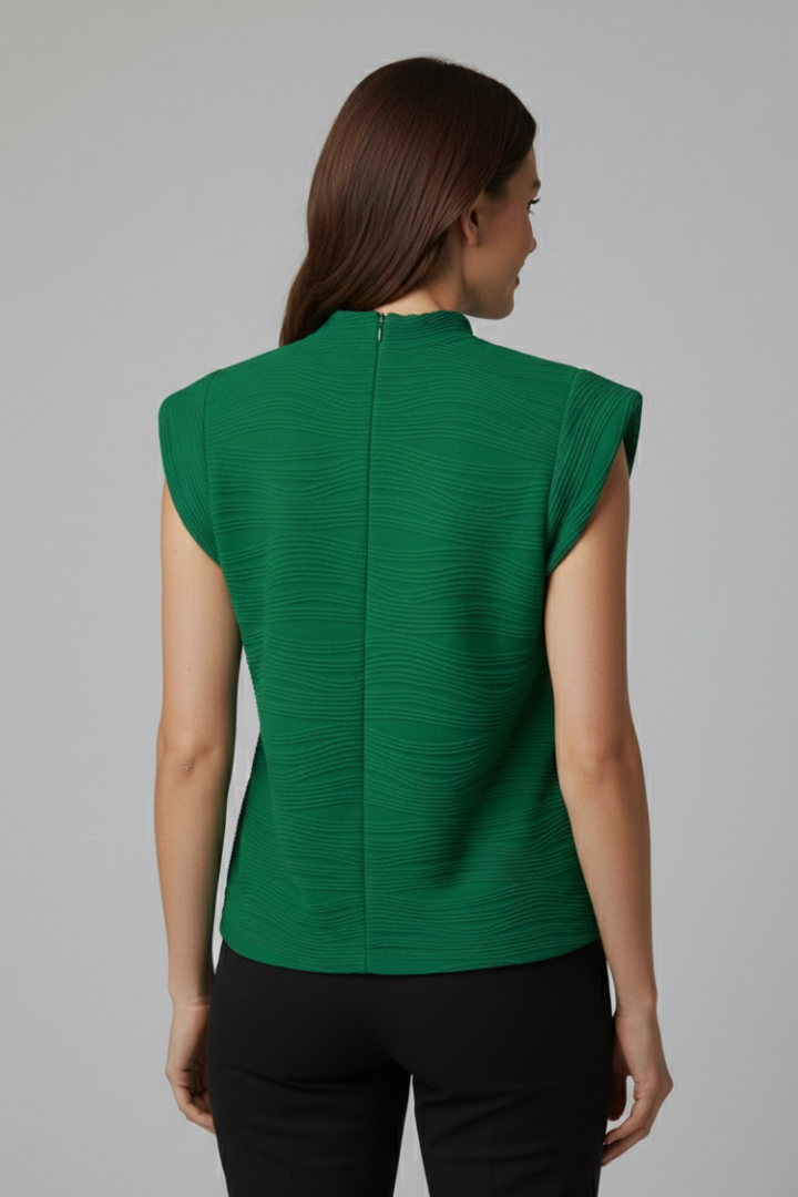 Women’s Sleeveless Top with Stand Collar and Textured Surface