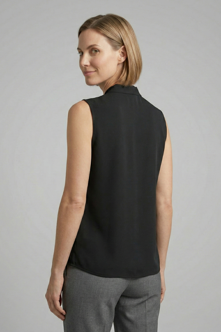 Women’s Sleeveless Top with V-Neck and Pleated Front