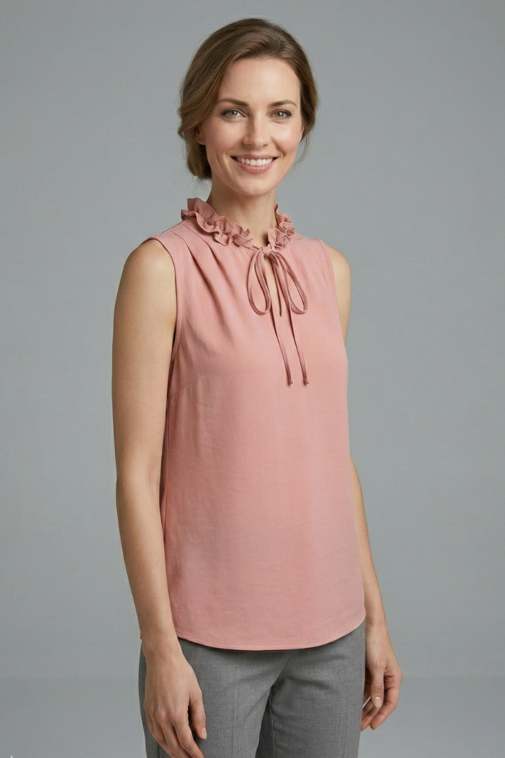 Women’s Sleeveless Top with V-Neck and Ruffle Detail