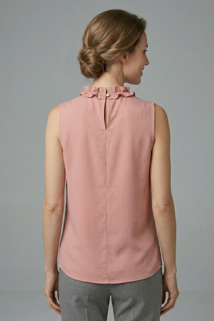 Women’s Sleeveless Top with V-Neck and Ruffle Detail