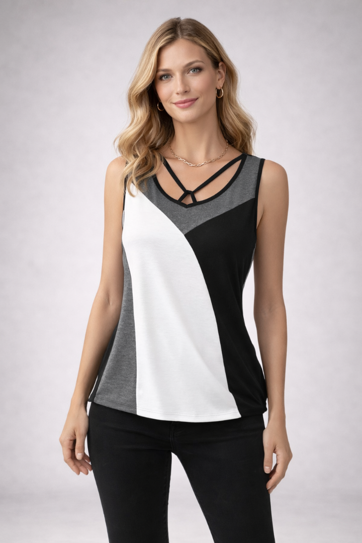 Women’s Sleeveless Top with V-Neck and Strap Detail
