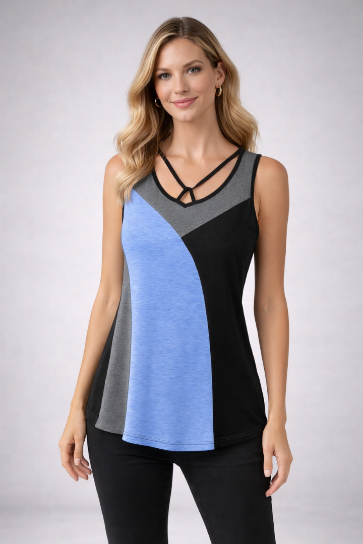 Women’s Sleeveless Top with V-Neck and Strap Detail