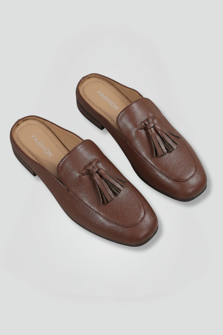 Women's Slip-On Heeled Leather Shoes with Plain Toe and TPR Sole