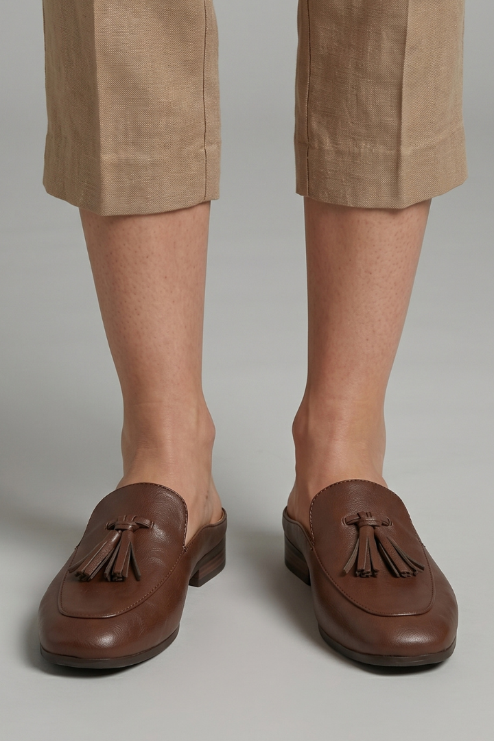 Women's Slip-On Heeled Leather Shoes with Plain Toe and TPR Sole