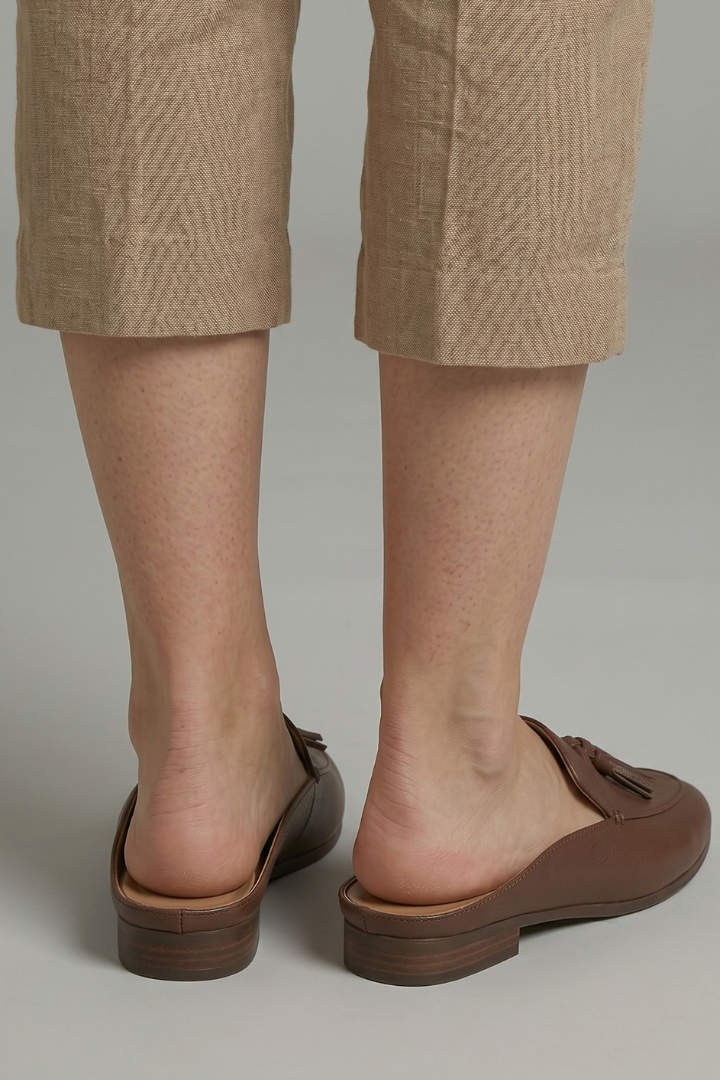Women's Slip-On Heeled Leather Shoes with Plain Toe and TPR Sole