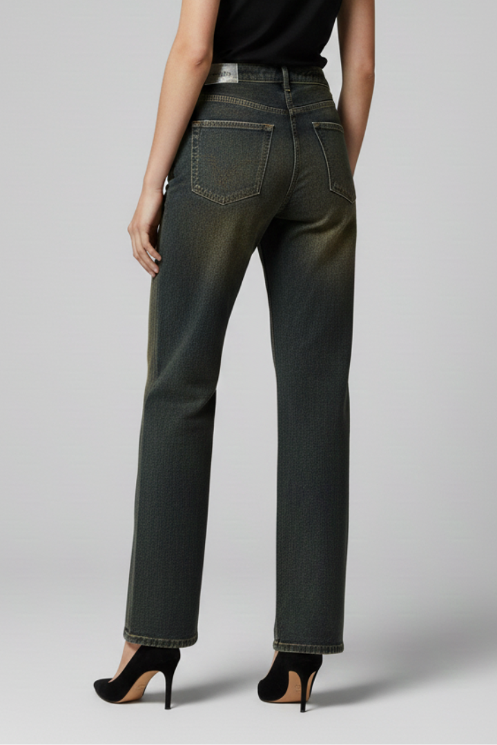 Women’s Straight-Leg Jeans with High Waist and Button Fly