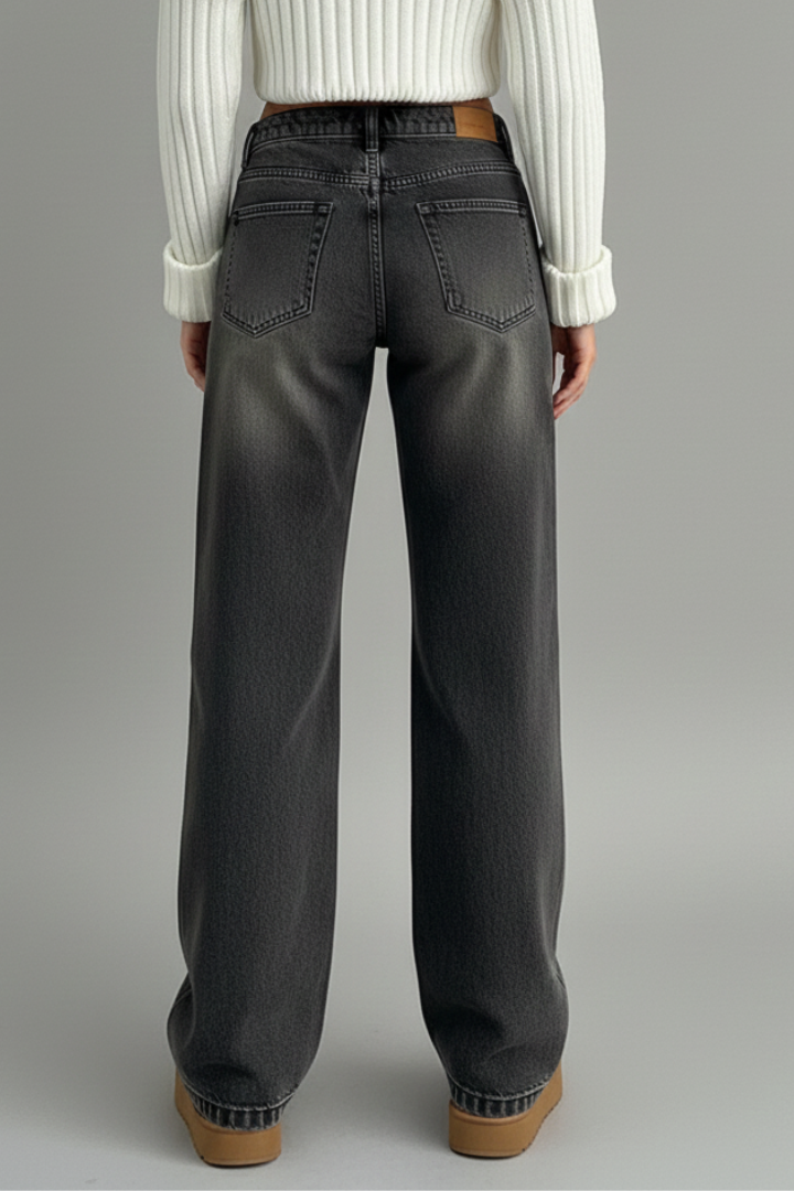 Women’s Straight Leg Jeans with Button Fly and Low Waist