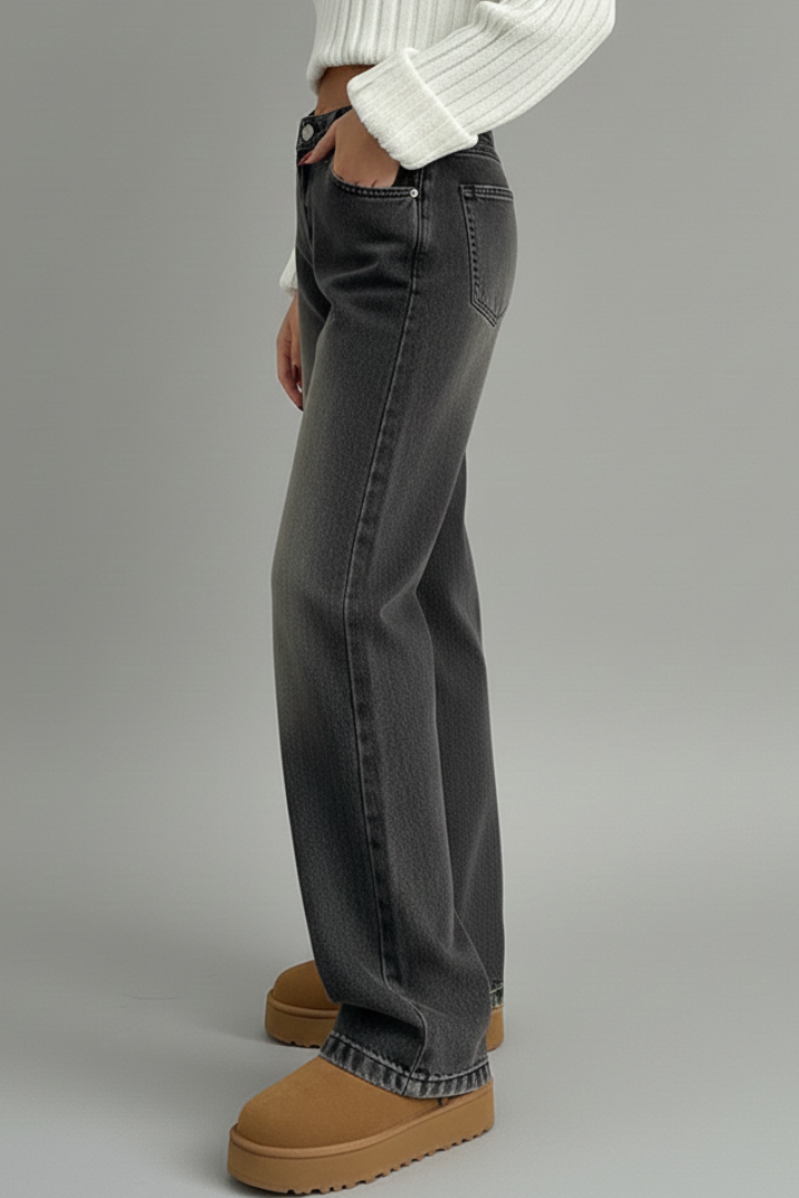 Women’s Straight Leg Jeans with Button Fly and Low Waist