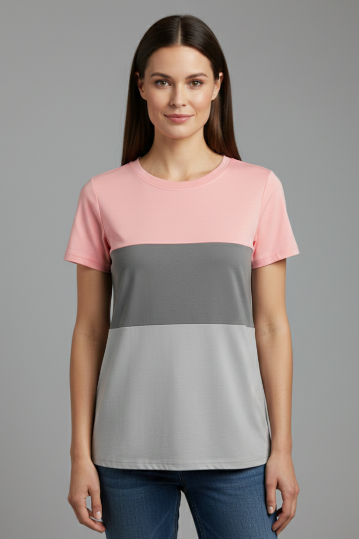 Women’s T-Shirt with Colour Block Panels and Short Sleeves