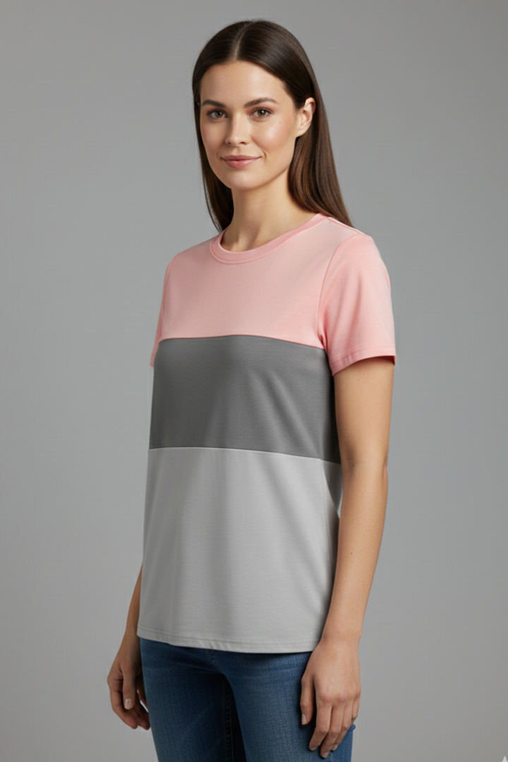 Women’s T-Shirt with Colour Block Panels and Short Sleeves