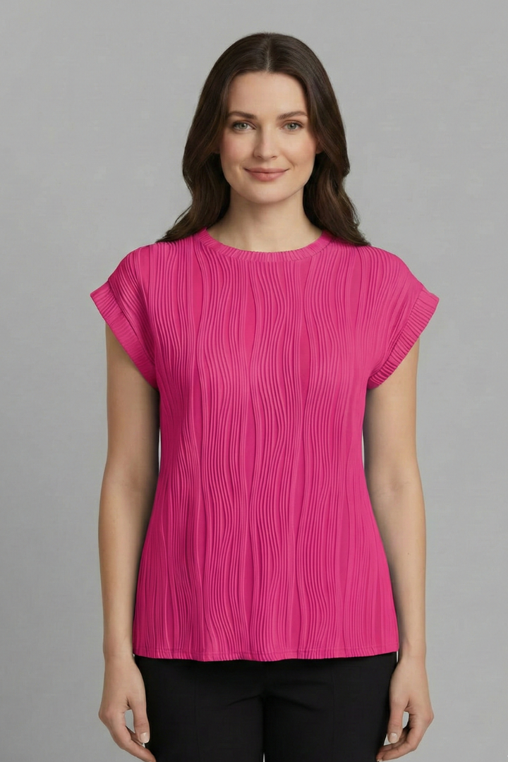 Women’s T-Shirt with High Neckline and Pleated Surface