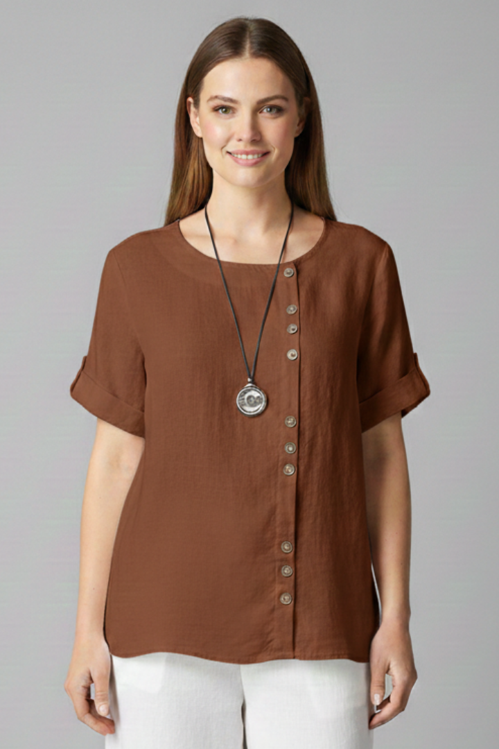 Women’s T-Shirt with Round Neckline and Button Front