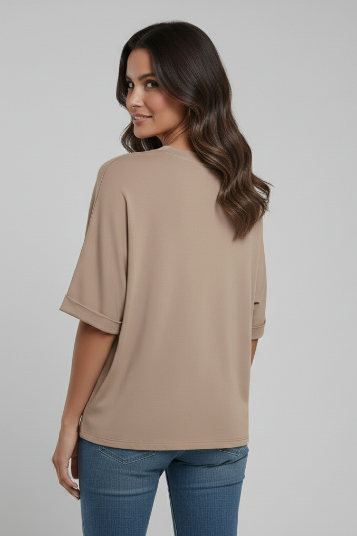 Women’s T-Shirt with Round Neckline and Turn-Up Sleeves