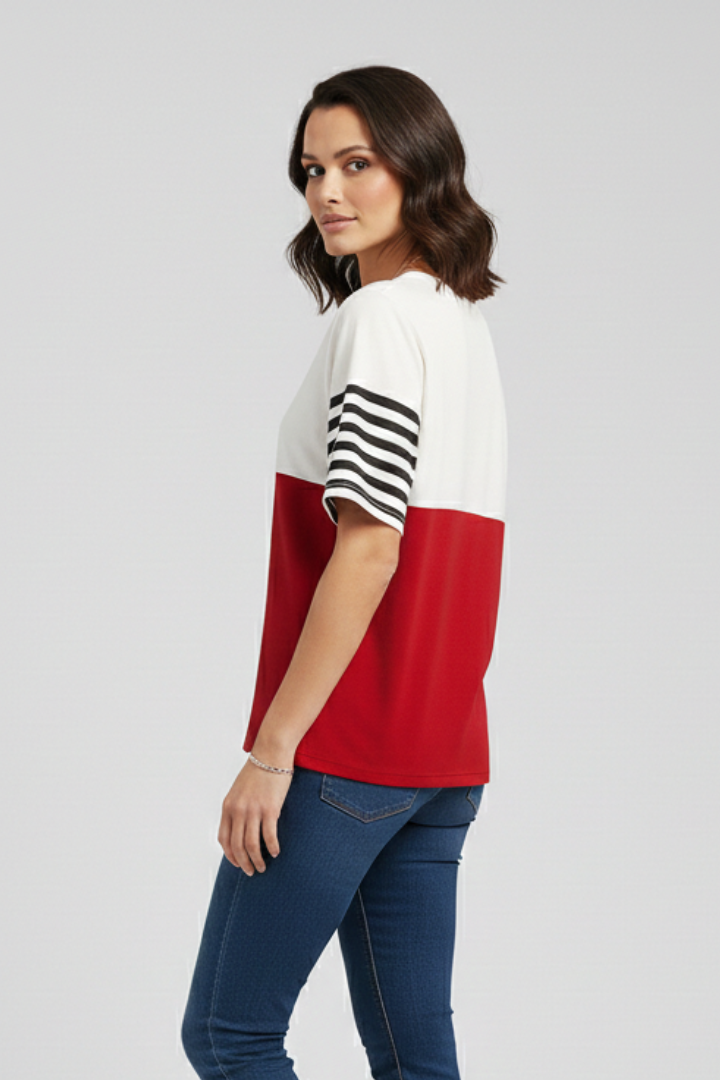 Women’s T-Shirt with Striped Sleeves and Chest Pocket