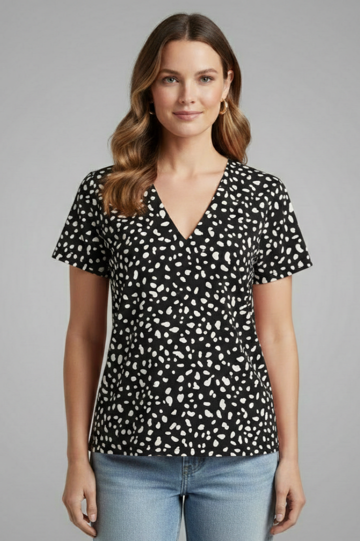 Women’s T-Shirt with V Neckline and Printed Surface