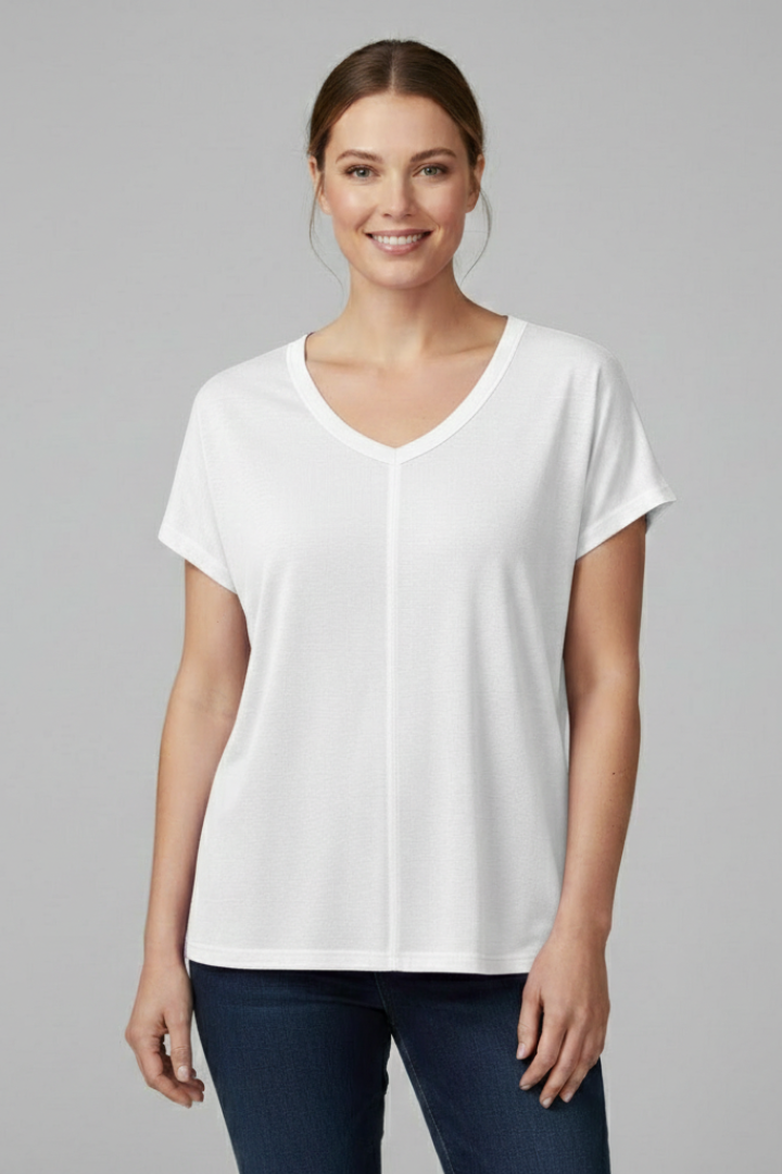 Women’s T-Shirt with V Neckline and Side Slits