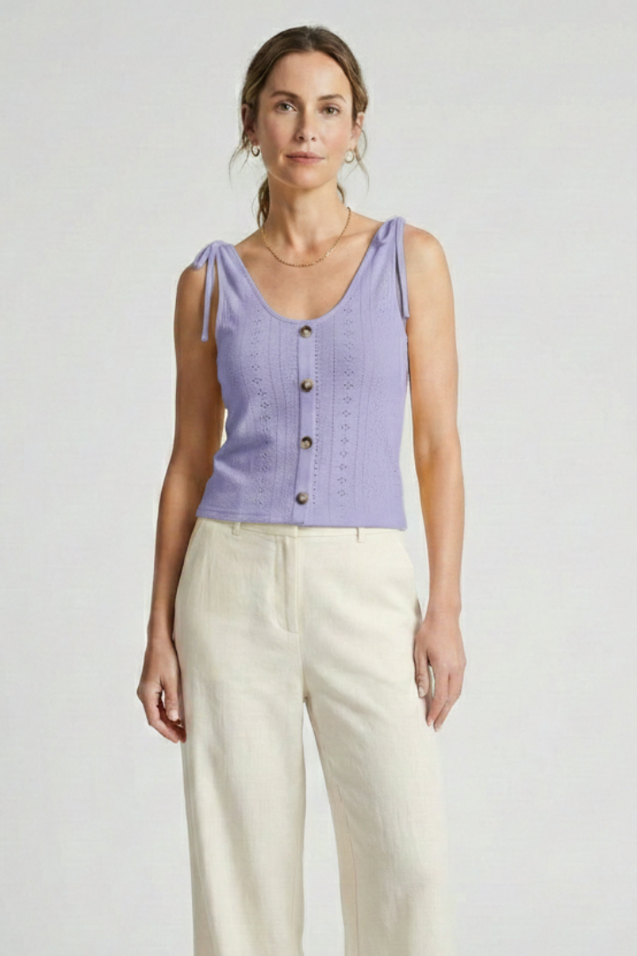 Women’s Tank Top with Button Front and Ribbed Surface