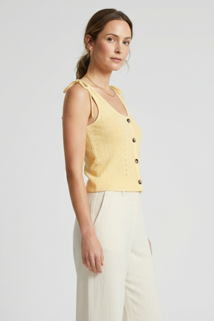Women’s Tank Top with Button Front and Ribbed Surface