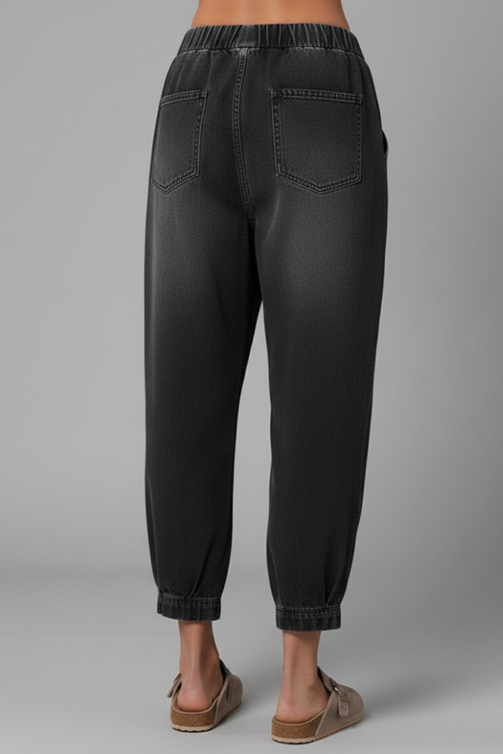 Women’s Tapered Jeans Pants with Elastic Waist and Pockets