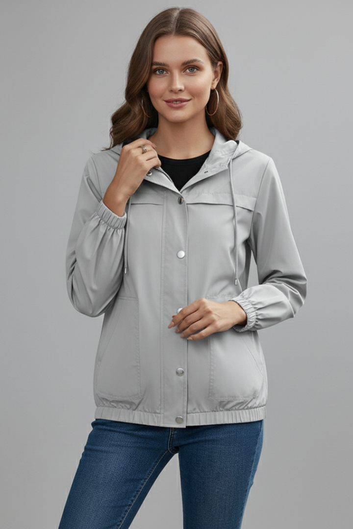Women’s Trench Coat with Hood and Long Sleeves