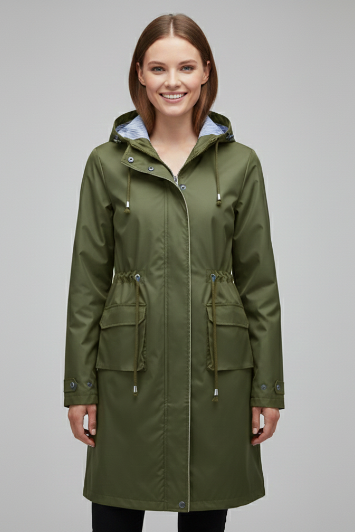 Women’s Trench Coat with Hood and Zip