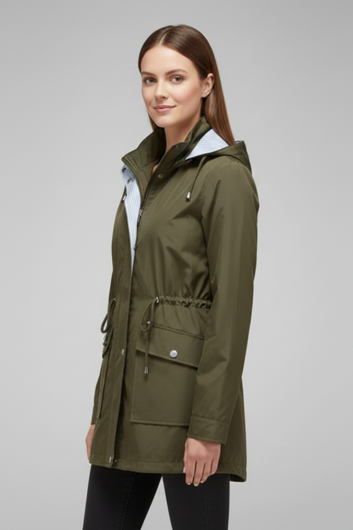 Women’s Trench Coat with Hood and Zip