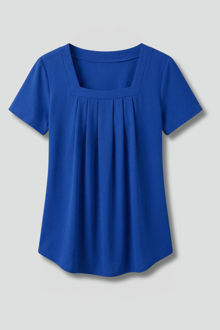 Women’s Tunic Top with Square Neck and Pleated Front