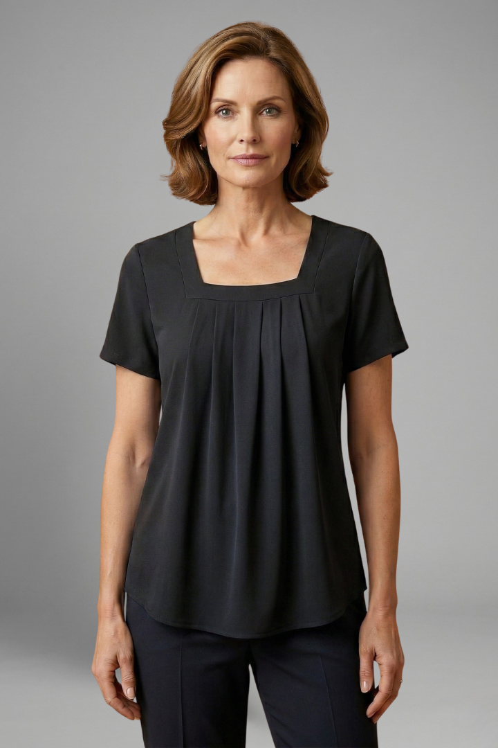 Women’s Tunic Top with Square Neck and Pleated Front