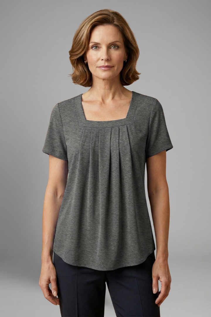 Women’s Tunic Top with Square Neck and Pleated Front
