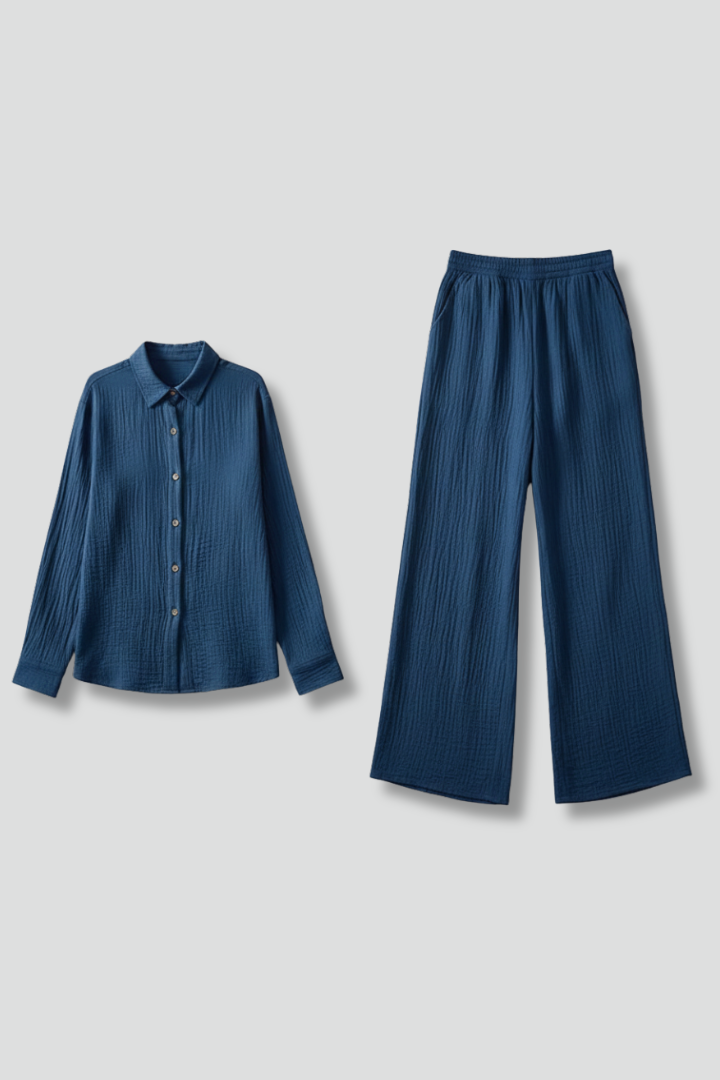 Women’s Two-Piece Set with Button Shirt and Wide Trousers
