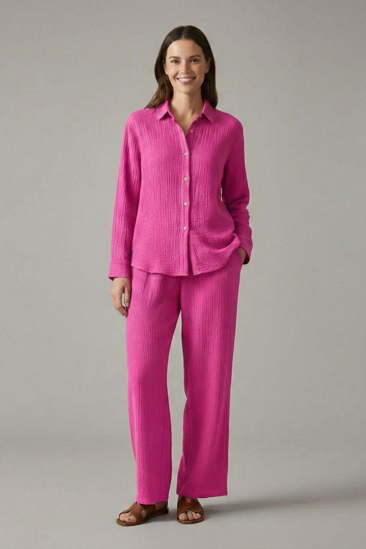 Women’s Two-Piece Set with Button Shirt and Wide Trousers