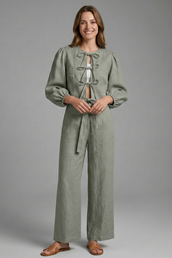 Women’s Two-Piece Set with Lace-Up Top and Elastic Waist Skirt