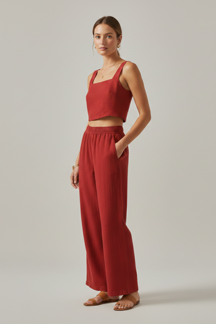 Women’s Two-Piece Set with Strap Top and Wide Trousers