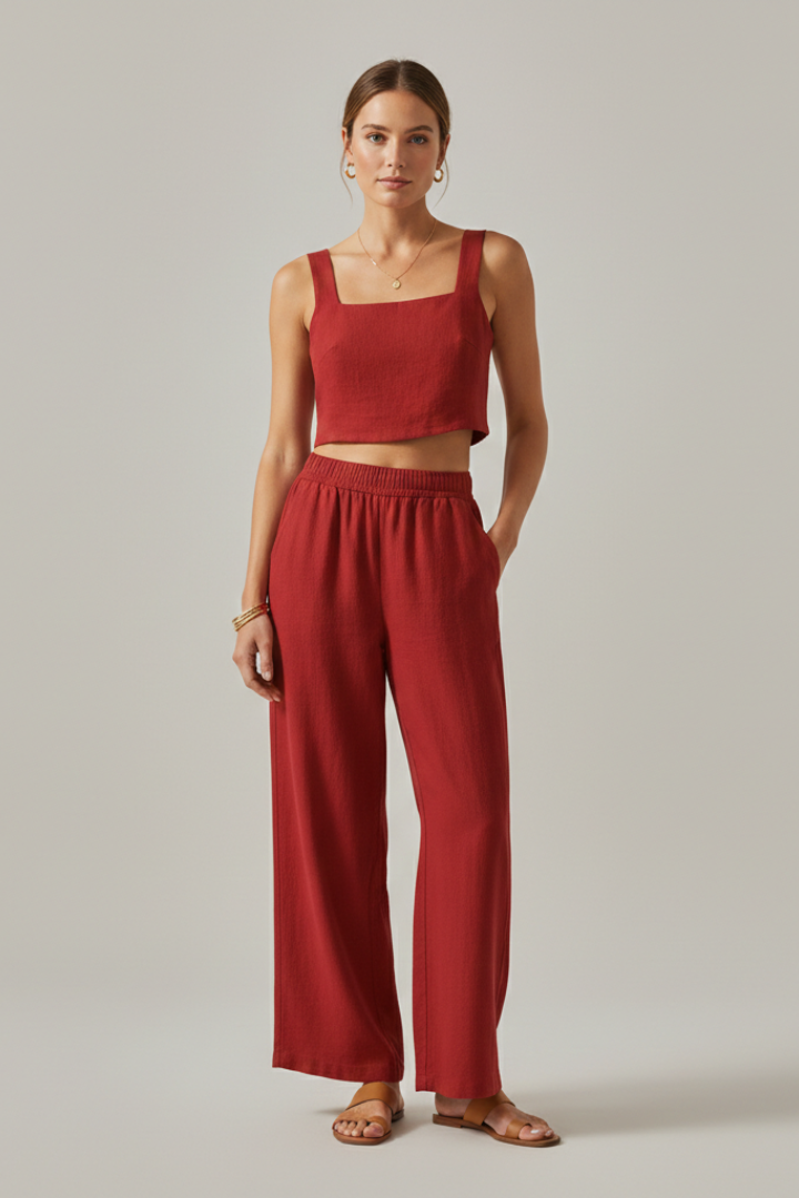 Women’s Two-Piece Set with Strap Top and Wide Trousers