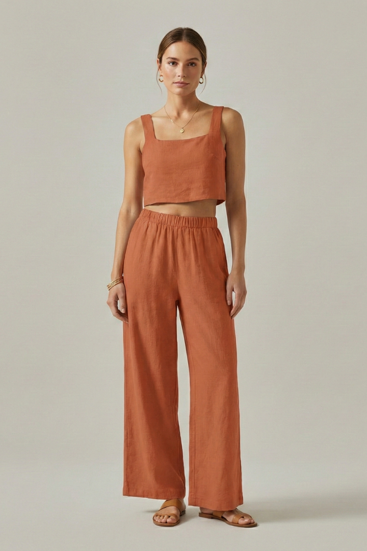 Women’s Two-Piece Set with Strap Top and Wide Trousers