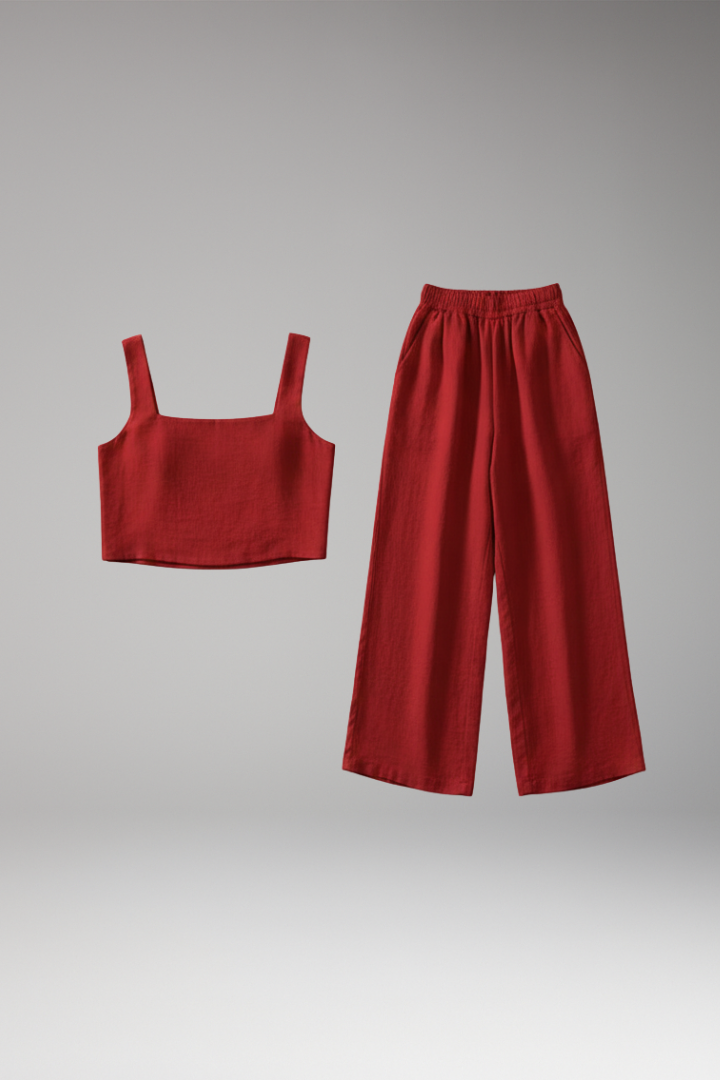 Women’s Two-Piece Set with Strap Top and Wide Trousers