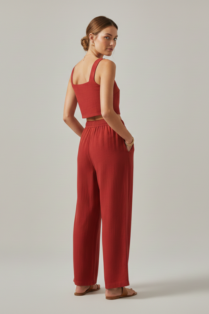Women’s Two-Piece Set with Strap Top and Wide Trousers
