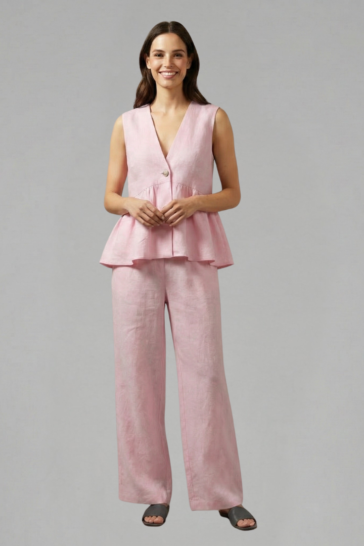 Women’s Two-Piece Set with V-Neck Top and Wide Trousers