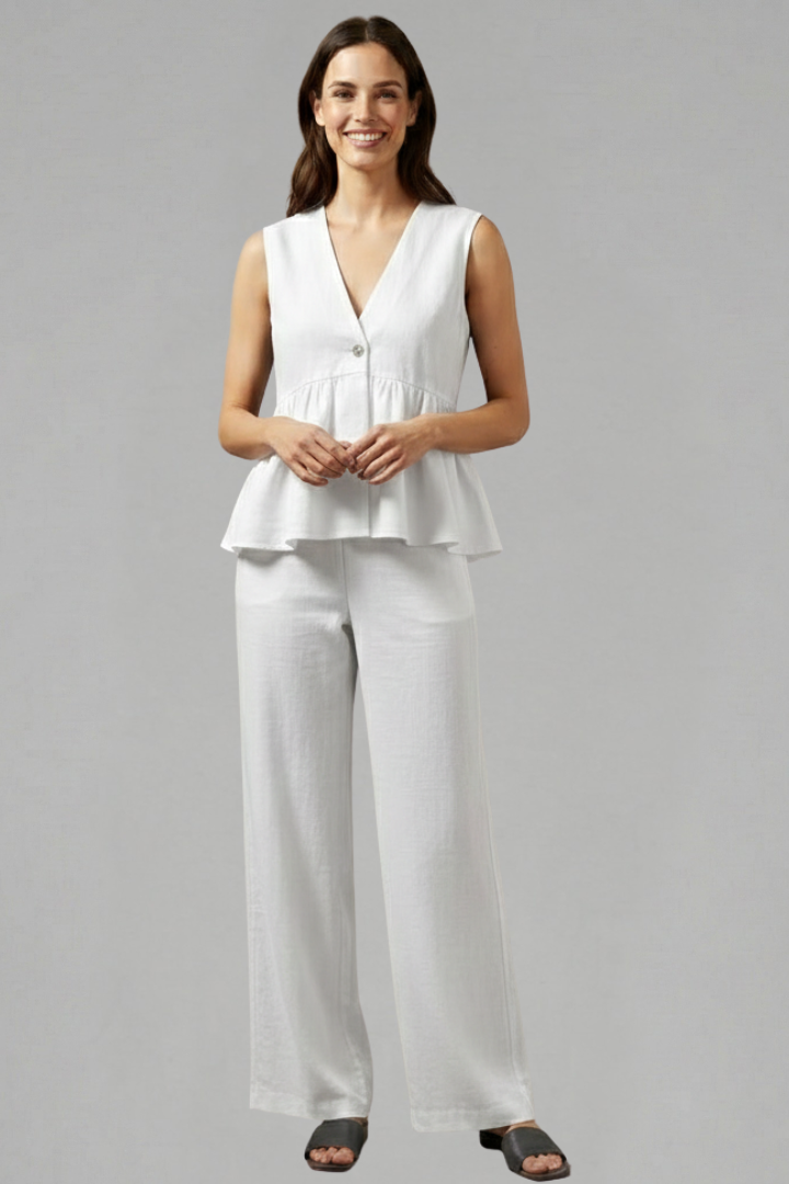 Women’s Two-Piece Set with V-Neck Top and Wide Trousers
