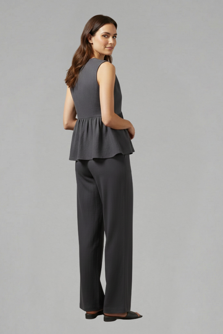 Women’s Two-Piece Set with V-Neck Top and Wide Trousers