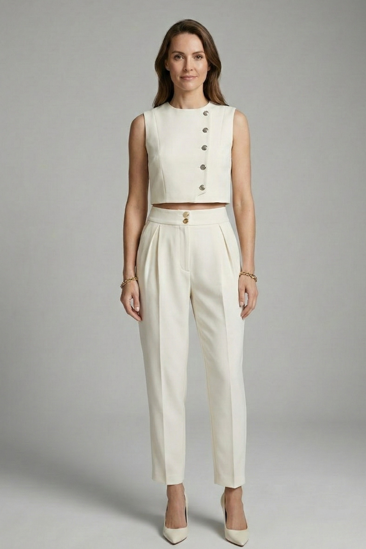 Women’s Two Piece Set with Button Waistcoat and Cropped Trousers
