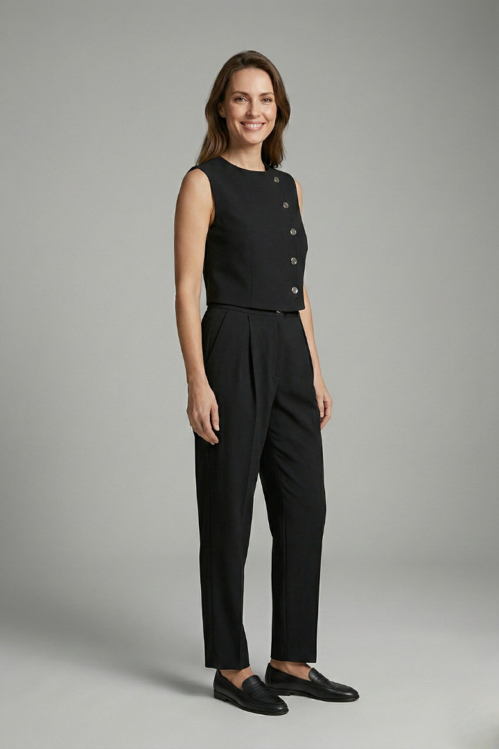 Women’s Two Piece Set with Button Waistcoat and Cropped Trousers