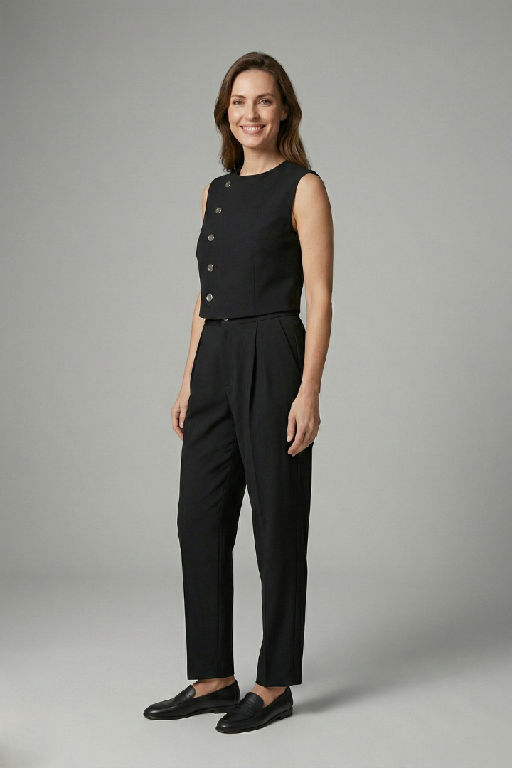 Women’s Two Piece Set with Button Waistcoat and Cropped Trousers