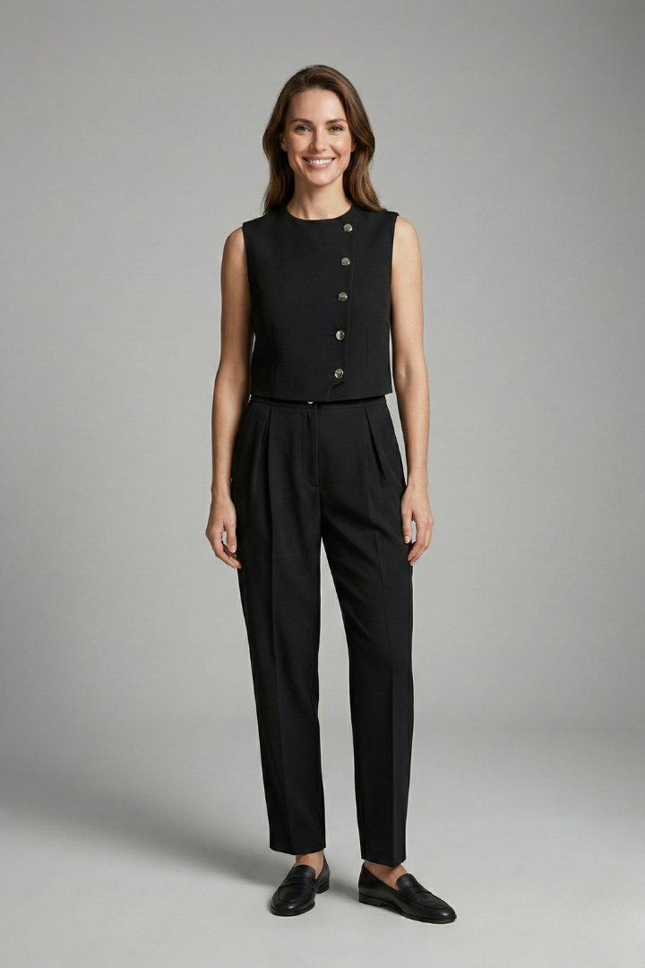 Women’s Two Piece Set with Button Waistcoat and Cropped Trousers