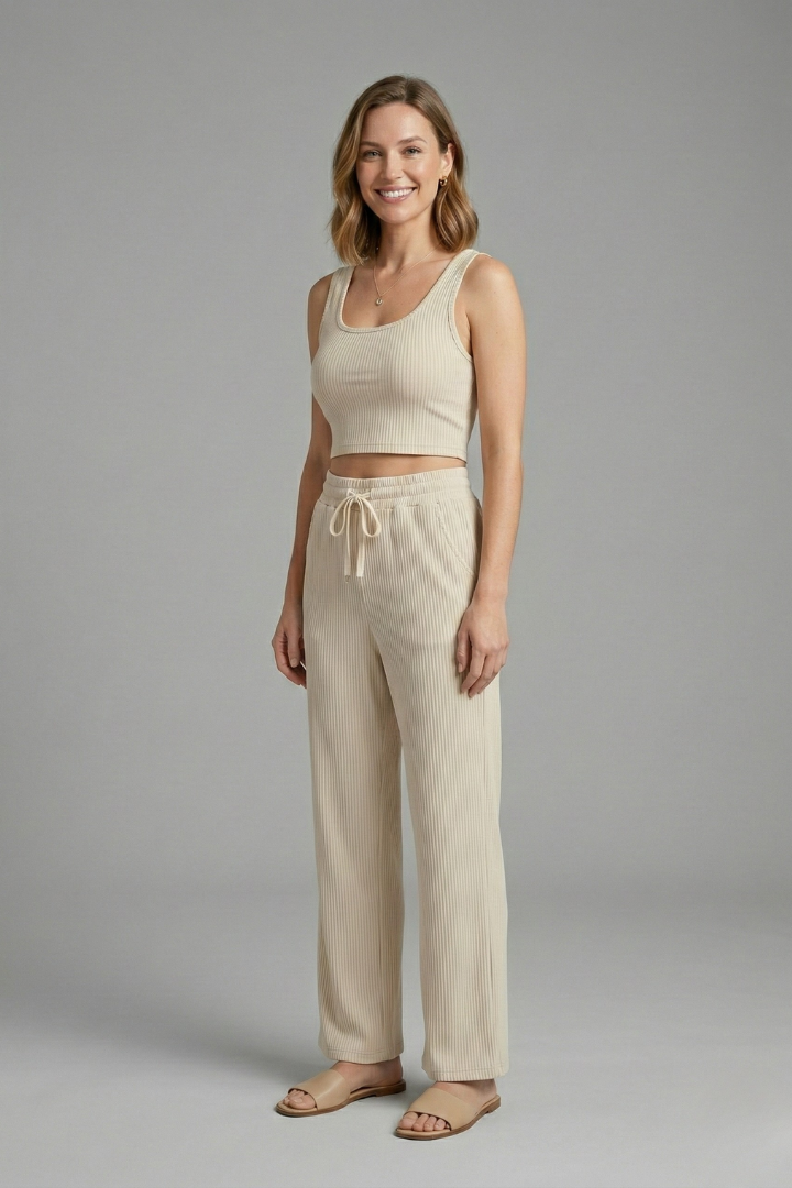 Women’s Two Piece Set with Crop Top and Wide Leg Trousers