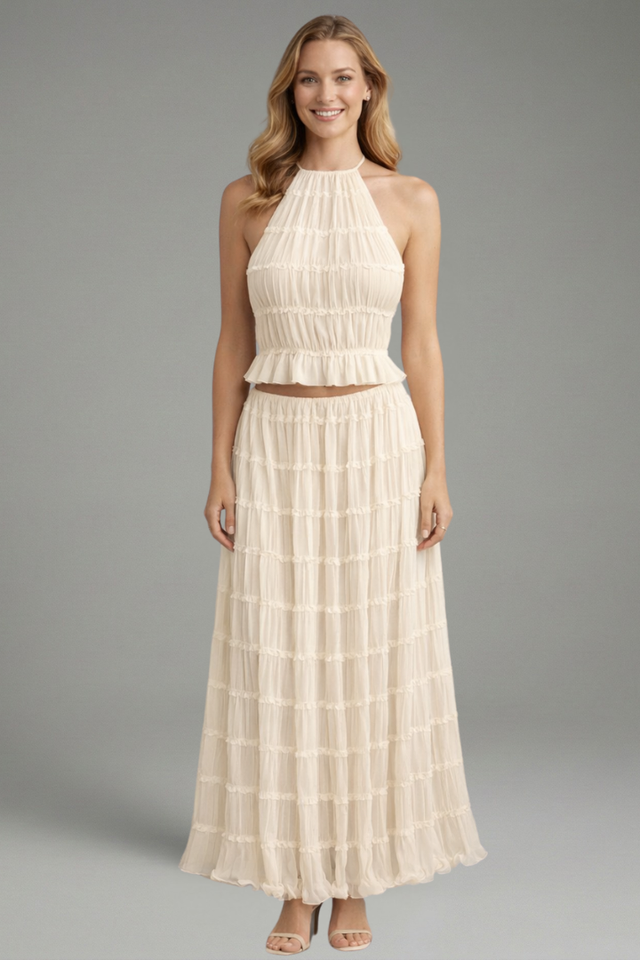 Women’s Two Piece Set with Halter Top and Maxi Skirt
