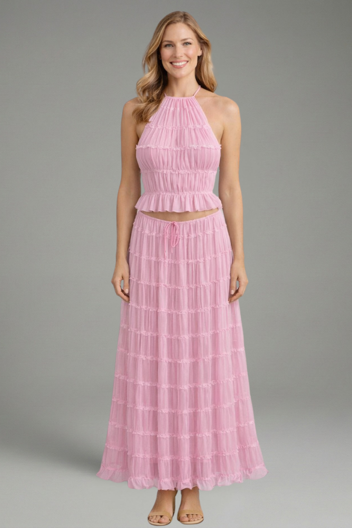 Women’s Two Piece Set with Halter Top and Maxi Skirt