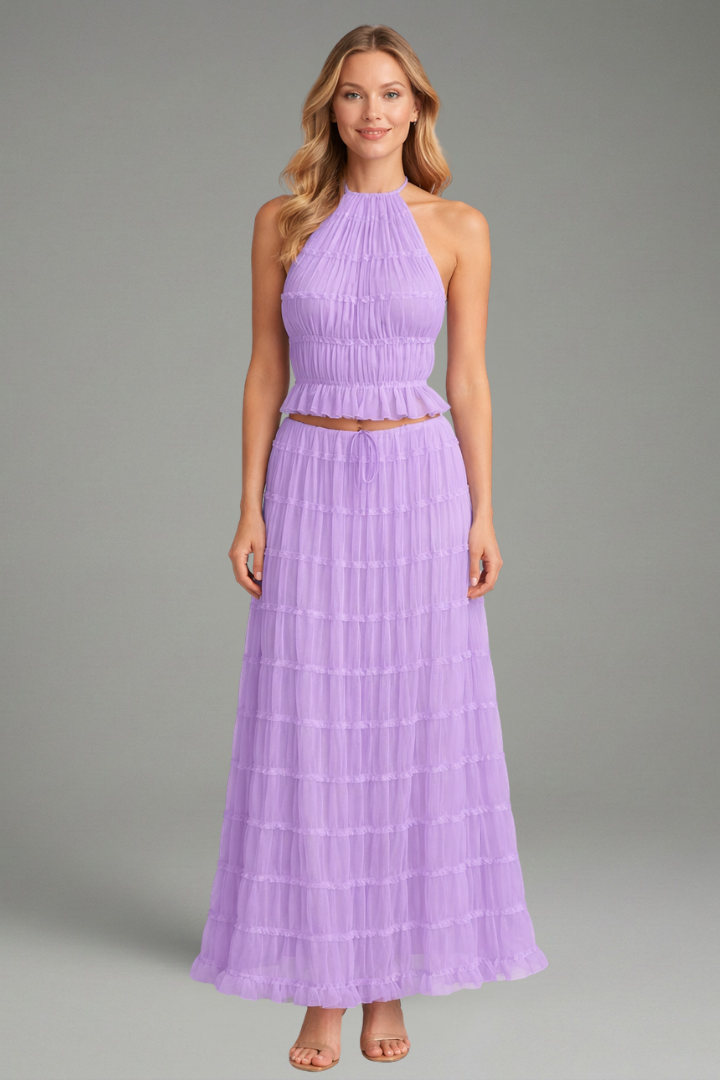 Women’s Two Piece Set with Halter Top and Maxi Skirt