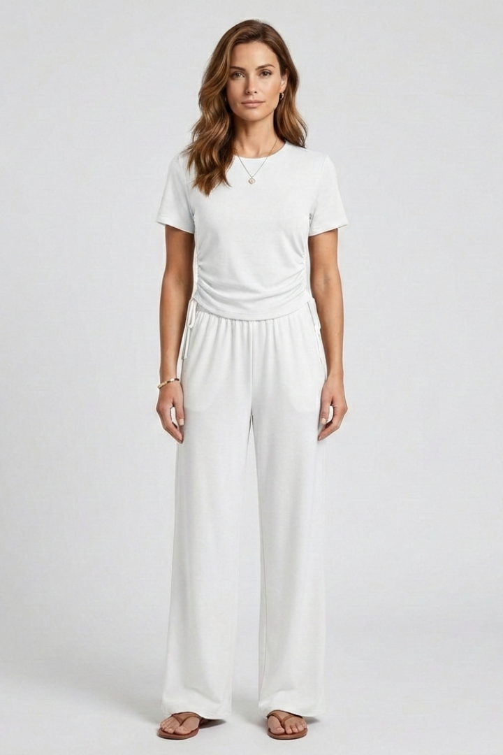 Women’s Two Piece Set with Short Sleeve Top and Wide Leg Trousers